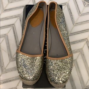 J crew gold sparkle espadrilles sz 10
